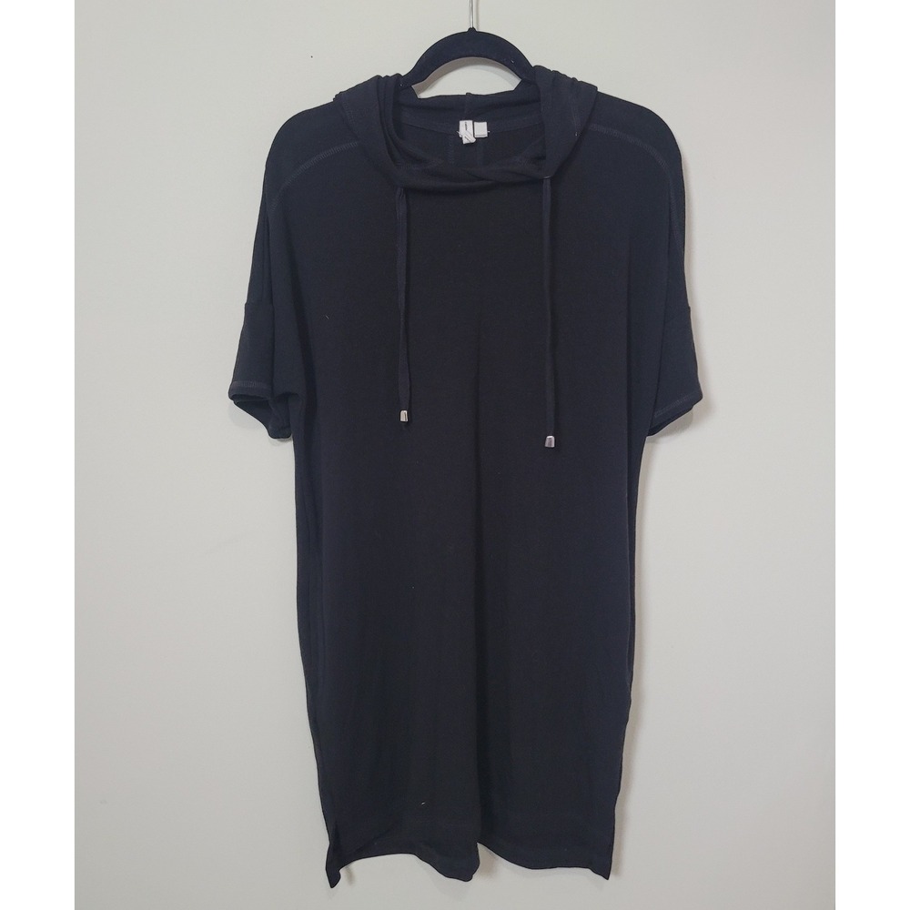 Cable & Gauge Medium T-Shirt Dress Womens Black Hooded Short Sleeve Relaxed Knit